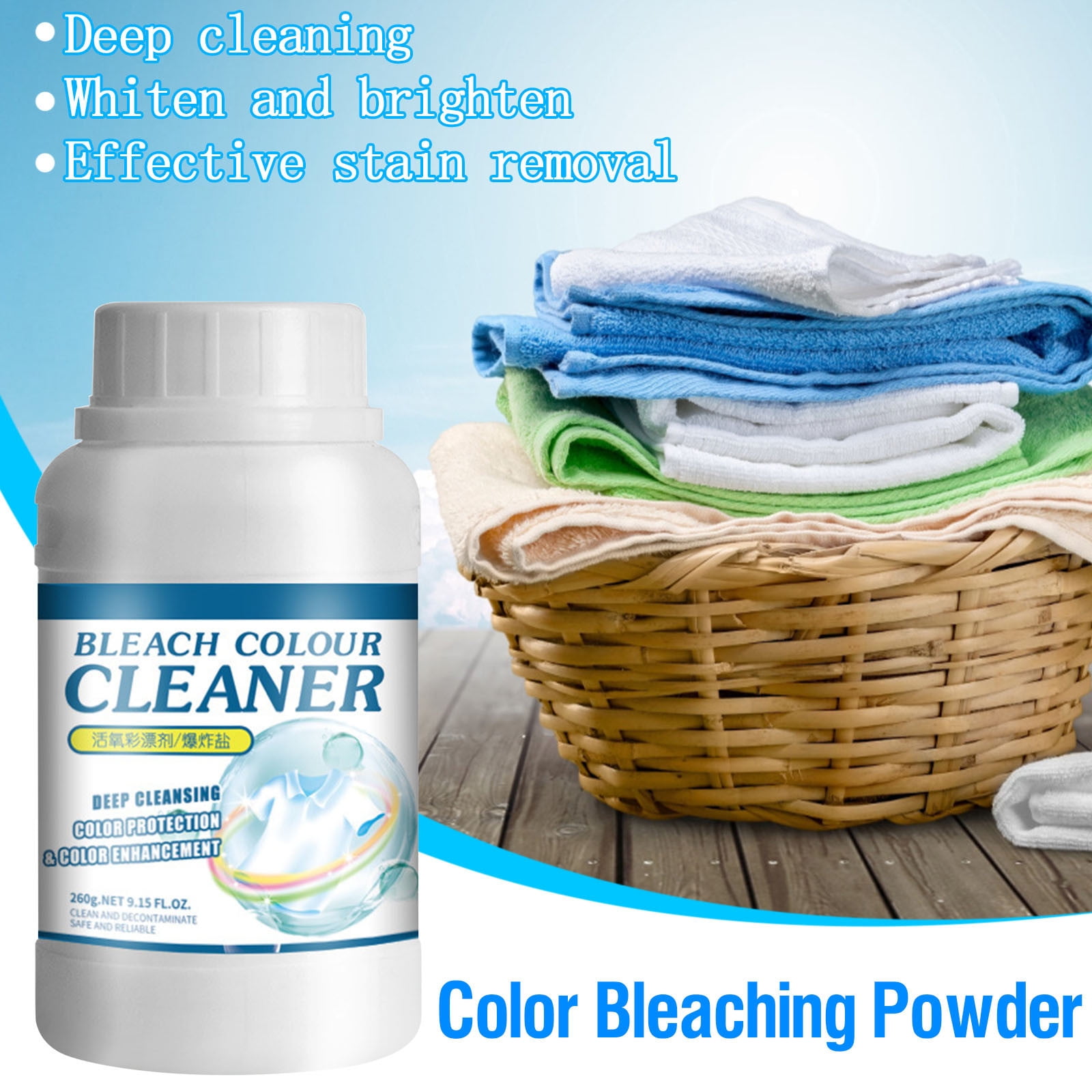 Color Safe Bleach Powder 260G Laundry Stain Remover Brightener Gentle Colored Fabrics Effective Yellowing Odors Multipurpose Cleaning Agent Clothes H