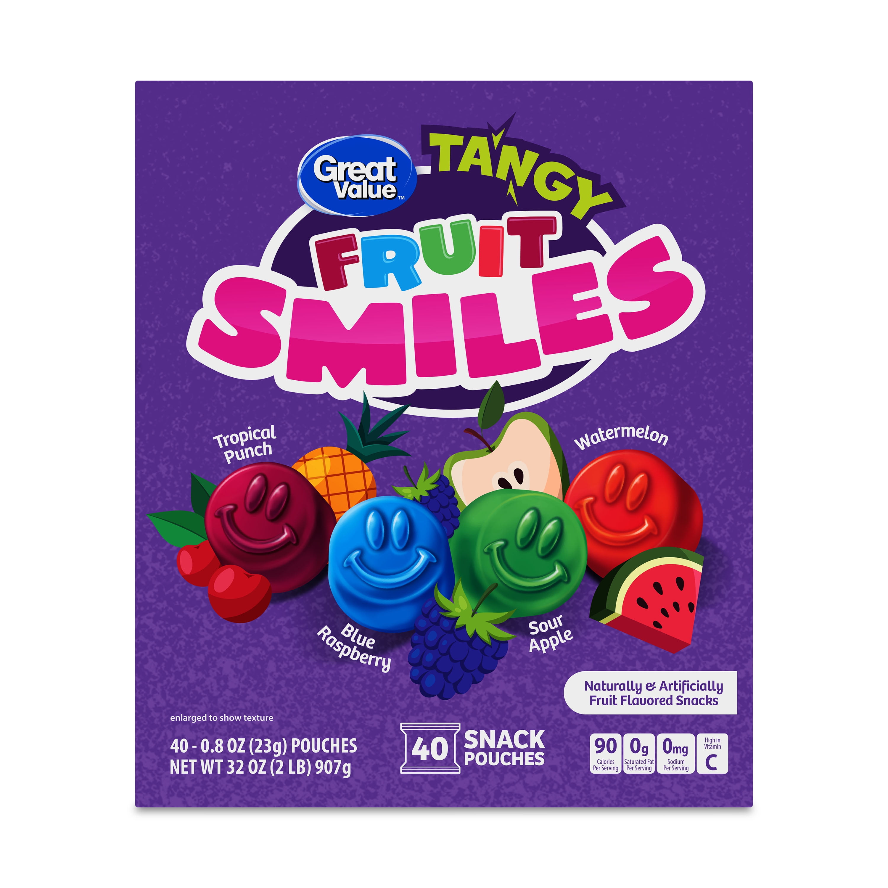 Great Value Fruit Smiles Snacks Tangy Flavor 40 Count
