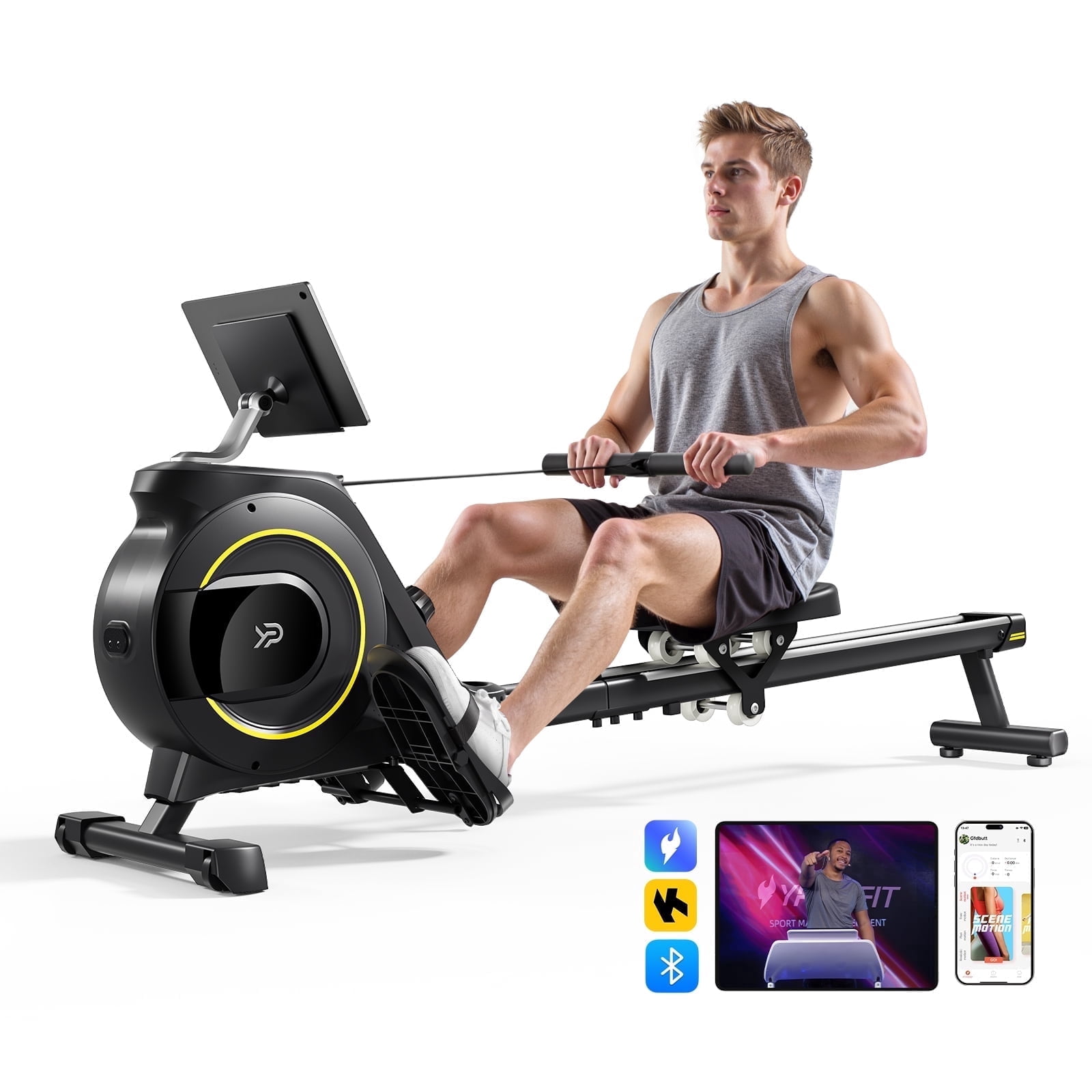 Rowing Machine Home 350 LB Capacity 16 Level Silent Resistance Magnetic Rowing Machines Home Foldable Full Body Workout Compact Rowing Machine Cardio
