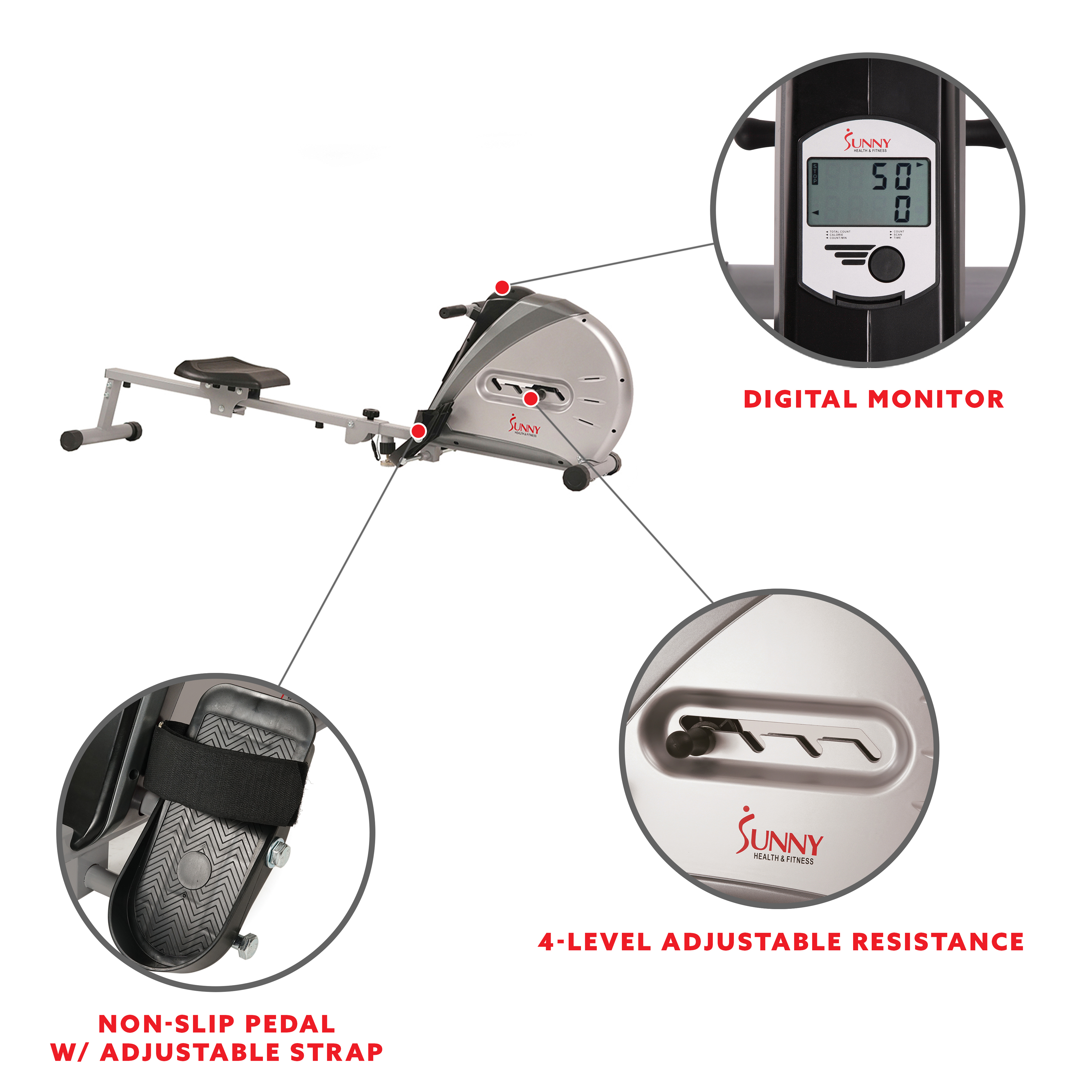 Sunny Health Fitness Elastic Cord Rowing Machine Rower Full Body Gym Workouts W Free Sunnyfit App Membership SF RW5606